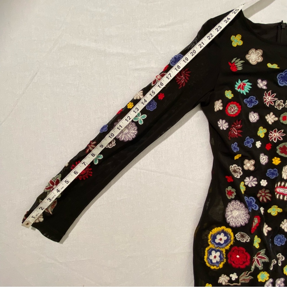 Aqua Capsule Black Embroidered Floral Sheer Bodycon Dress Size M - Picture 9 of 16